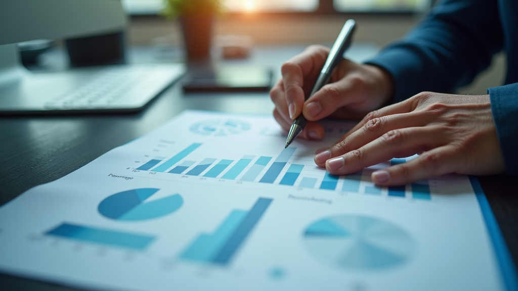 Close-up view of a person analyzing data charts