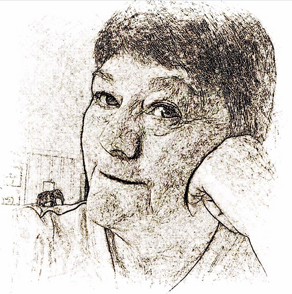 A sketch-style portrait of a person resting their chin on their hand, with a thoughtful expression.